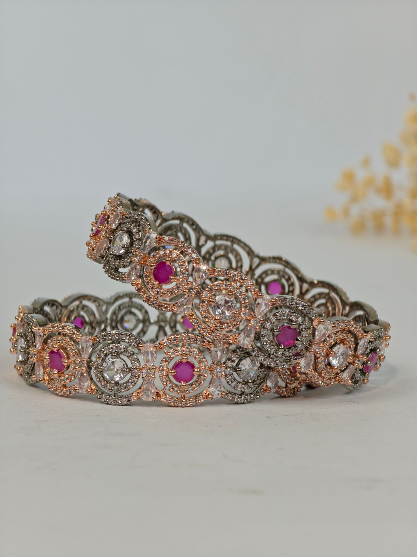 Luxury Pink-Tone Baguette Kara set