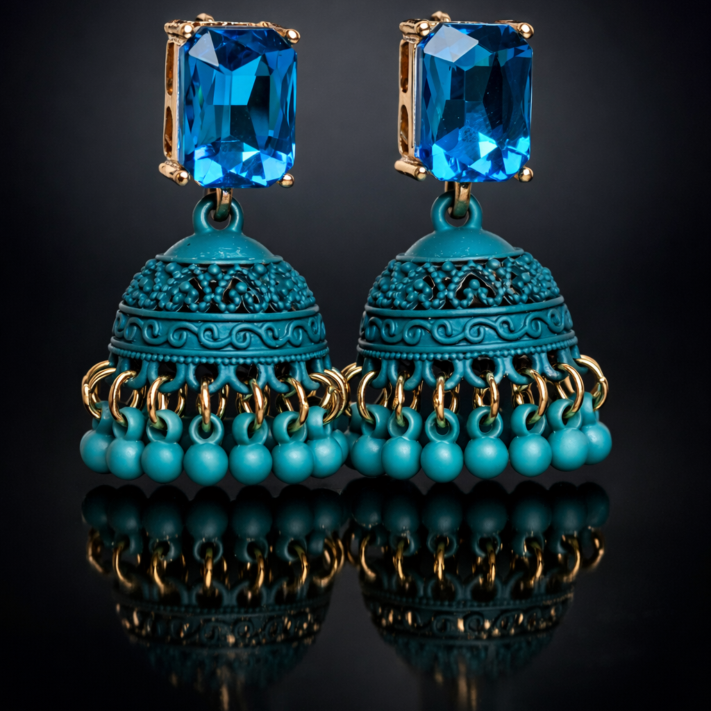 Midnight Bloom -Color Jhumka Earrings