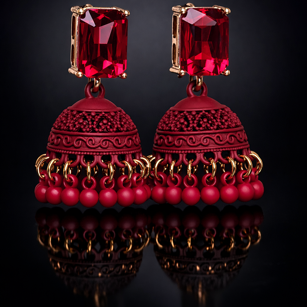 Midnight Bloom -Color Jhumka Earrings
