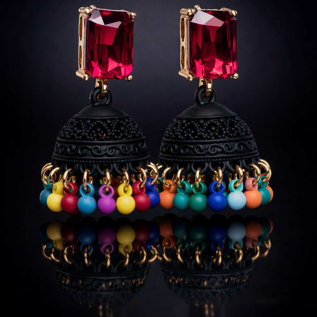 Midnight Bloom -Color Jhumka Earrings