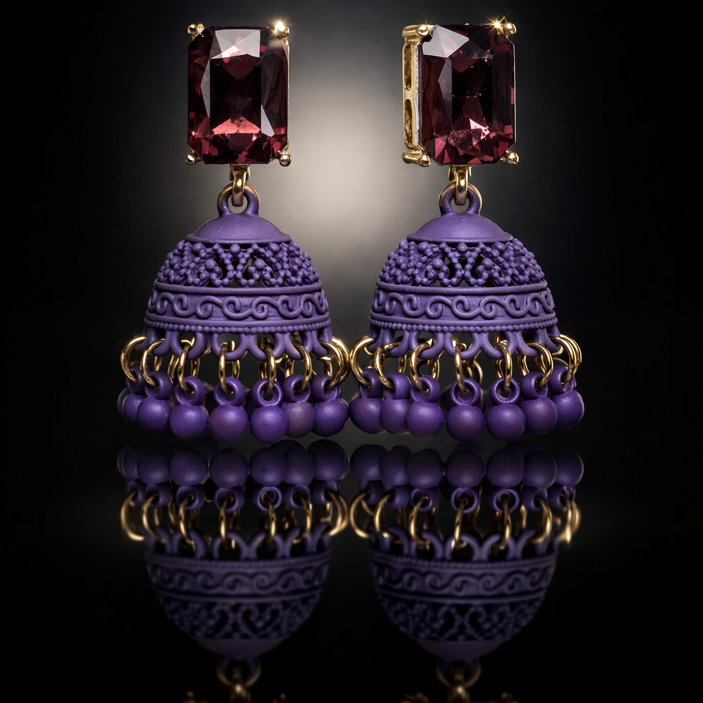 Midnight Bloom -Color Jhumka Earrings