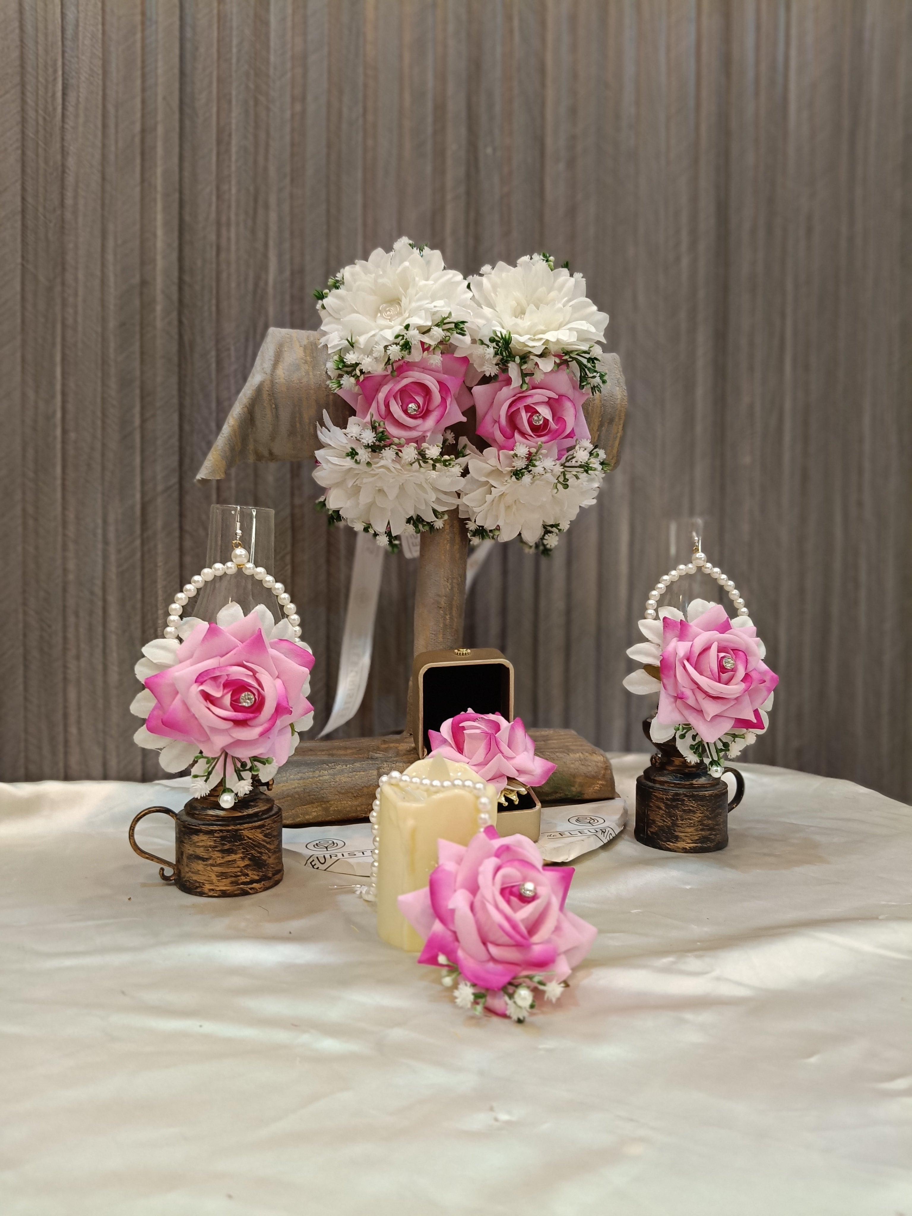 Pink white floral jewelry