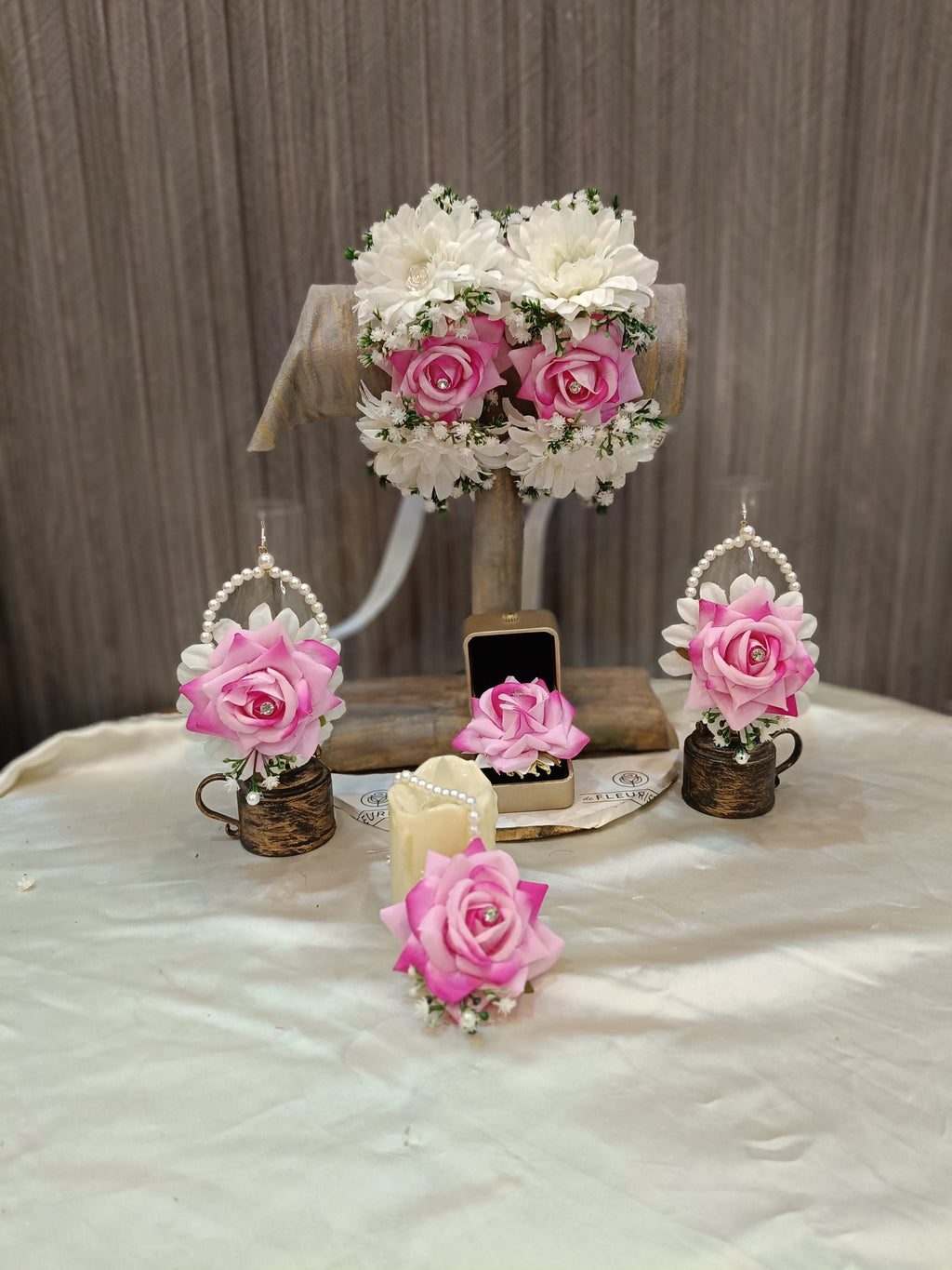 Pink white floral jewelry