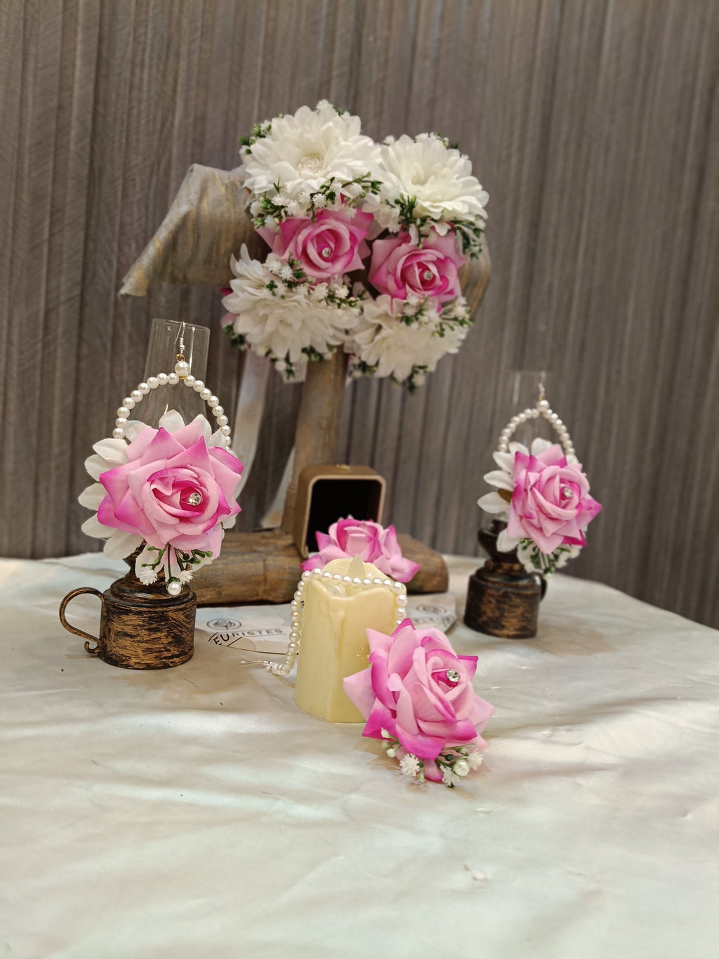 Pink white floral jewelry