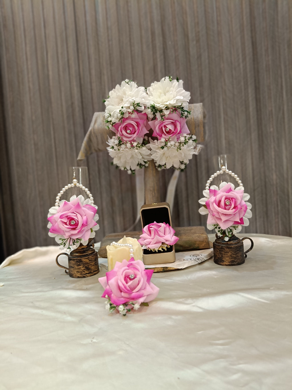 Pink white floral jewelry