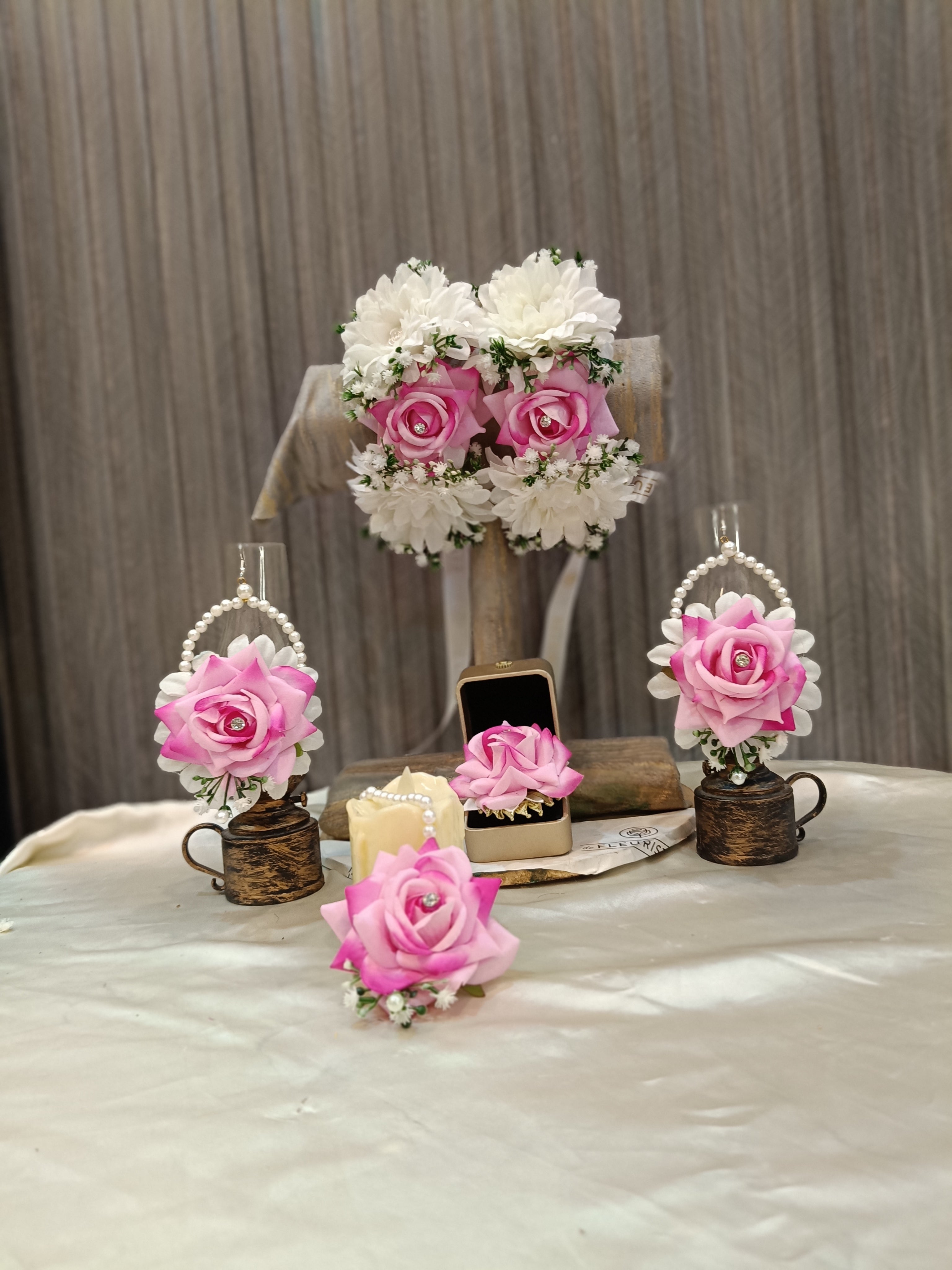 Pink white floral jewelry